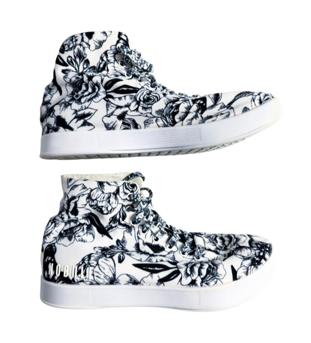NOBULL Floral High Top Sneakers Women’s 8.5 Black White Canvas Shoes